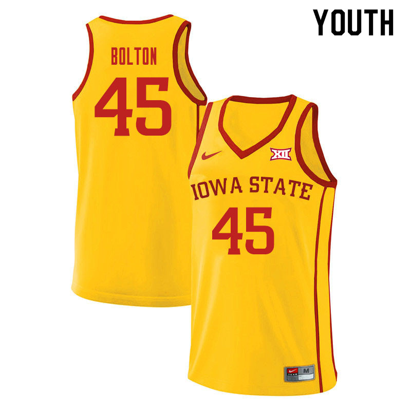 Youth #45 Rasir Bolton Iowa State Cyclones College Basketball Jerseys Sale-Yellow